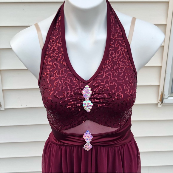 Weissman Wine Halter Lyrical Dress Dance Costume Size Large Child - Picture 2 of 4